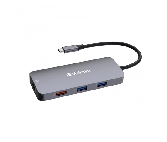 VERBATIM Hub USB-C Pro Multiport 9 Port, 3x USB 3.2, 2x USB-C, HDMI, RJ45, microSD/SD, šedá