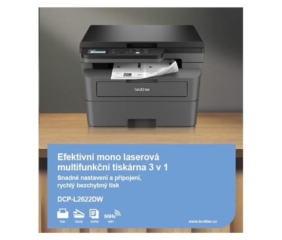 BROTHER multifunkční laserová tiskárna DCP-L2622DW - A4, 34ppm, 256MB, 1200x1200, USB WIFI 5G, 250listů, DUPLEX