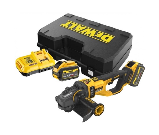 DCG460X2 DEWALT AKU 54V ÚHLOVÁ BEZUHLÍKOVÁ BRUSKA FLEXVOLT 230MM,2 X 9,0 AH BATERIE, NABÍJEČKA, KUFR