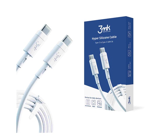 3mk datový kabel - Hyper Silicone Cable Type-C to Type-C 60W 3A, bílá