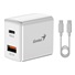 GENIUS nabíjecí set PD-20ACP, 20W, rychlé nabíjení, USB-C PD3.0, USB-A QC3.0, 1m kabel USB-C USB-C, bílá