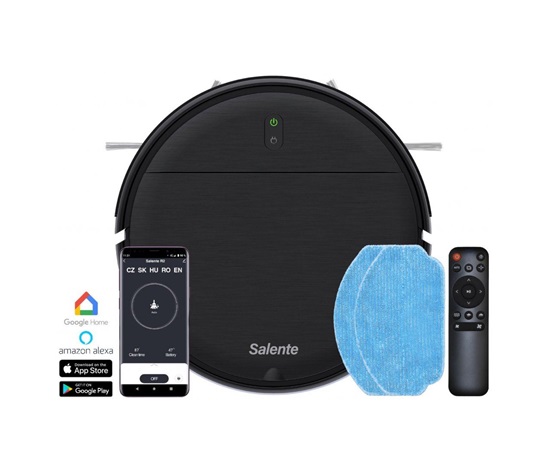 Salente R2, robotický vysavač, stírání vodou, nabíjecí stanice, černý