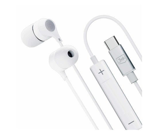 3mk sluchátka - Wired Earphones USB-C, bílá