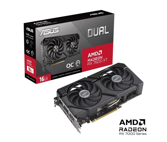 ASUS VGA AMD Radeon DUAL RX 7600 XT 16G OC, AMD RX 7600 XT, 16GB GDDR6, 3xDP, 1xHDMI