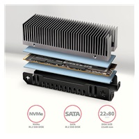AXAGON CLR-M2XT, hliníkový pasívny chladič pre jedno aj obojstranný M.2 SSD disk, výška 24 mm