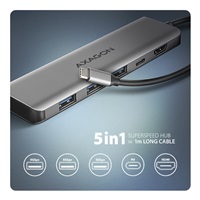 AXAGON HMC-5H, USB 5Gbps hub, 3x USB-A, HDMI 4k/30Hz, PD 100W, kábel USB-C 100cm