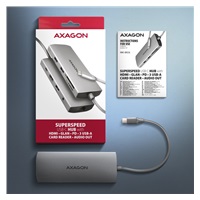 AXAGON HMC-8HLSA, USB 5Gbps hub, 3x USB-A, HDMI 4k/60Hz, RJ-45 GLAN, SD/microSD, audio, PD 100W, kábel USB-C 20cm