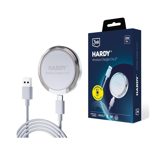 3mk bezdrátová nabíječka - Hardy Wireless Charger 2in1 s funkcí stojánku, 15w, bílá