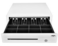 Virtuos pokladní zásuvka C420D - s kabelem, kovové držáky, 9-24V, bílá