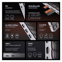 AXAGON HMC-KB-CS, USB 5Gbps hub s CZ/SK klávesnicou, HDMI 4K/60Hz, 3x USB-A, SD/mSD, audio, PD 100W, kábel USB-C 60cm