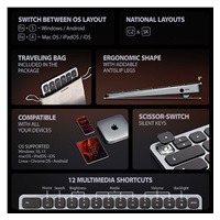 AXAGON HMC-KB-CS, USB 5Gbps hub s CZ/SK klávesnicou, HDMI 4K/60Hz, 3x USB-A, SD/mSD, audio, PD 100W, kábel USB-C 60cm