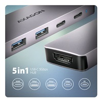 AXAGON HMC-5H60, USB 5Gbps hub, porty 2x USB-A, 1x USB-C, HDMI 4k/60, PD 100W, kábel USB-C 15cm