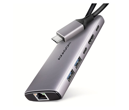 AXAGON HMC-6G2L, USB 10Gb/s hub, 2x USB-A, 1x USB-C, HDMI 4k/60, RJ-45, PD 100W, kábel USB-C 15cm