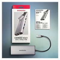 AXAGON HMC-6G2L, USB 10Gb/s hub, 2x USB-A, 1x USB-C, HDMI 4k/60, RJ-45, PD 100W, kábel USB-C 15cm