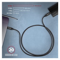 AXAGON BUCM32-CM15AB, SPEED+ kábel USB-C <-> USB-C, 1.5 m, USB 20Gbps, PD 100W 5A, 4K HD, ALU, opletenie, čierny