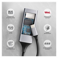 AXAGON ADE-TXPD, USB-C 3.2 Gen 1 - Gigabit Ethernet sieťová karta, Asix AX88179, PD 100W, auto inštal