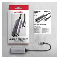 AXAGON ADE-TXPD, USB-C 3.2 Gen 1 - Gigabit Ethernet sieťová karta, Asix AX88179, PD 100W, auto inštal