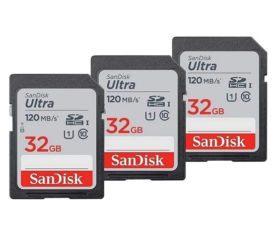 SanDisk SDHC karta 32GB Ultra (R:120/W:120 MB/s, UHS-I, C10), 3-Pack
