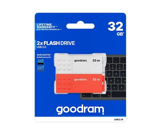 GOODRAM Flash Disk 2x32GB UME2, USB 2.0, bílá, červená
