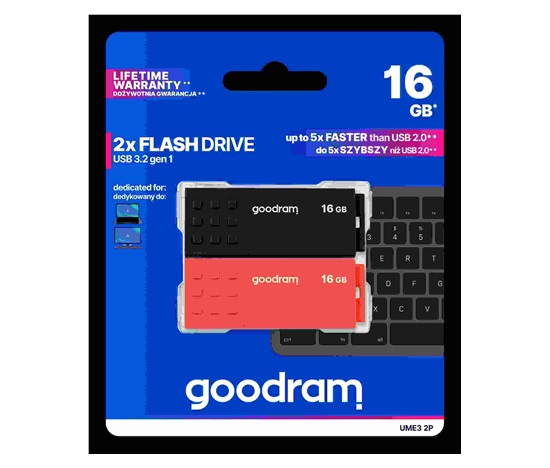 GOODRAM Flash Disk 2x16GB UME3, USB 3.0, oranžová, černá