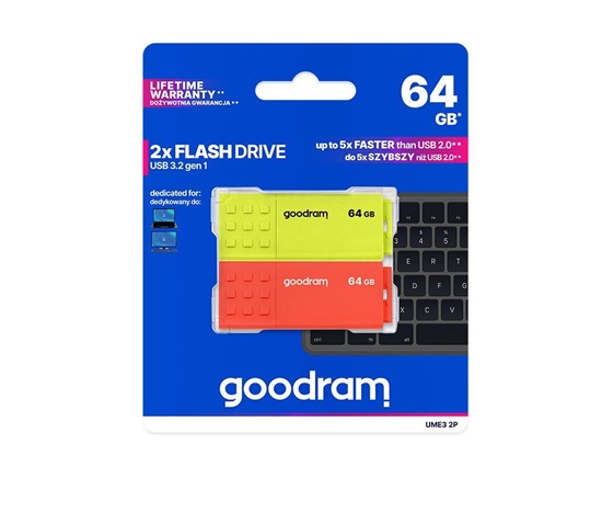 GOODRAM Flash Disk 2x64GB UME3, USB 3.0, žlutá, oranžová