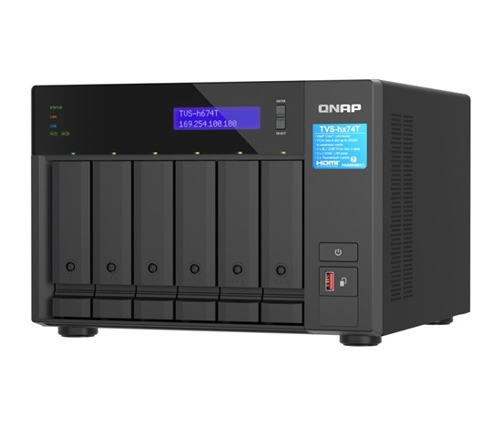 QNAP TVS-h674T-i5-32G(6C/IntelCorei512400/4,4GHz/32GBRAM/6x3,5"SATA/2x2,5GBe/2xThunder/3xUSB3.2/1xHDMI/2xM.2/2xPCIe)