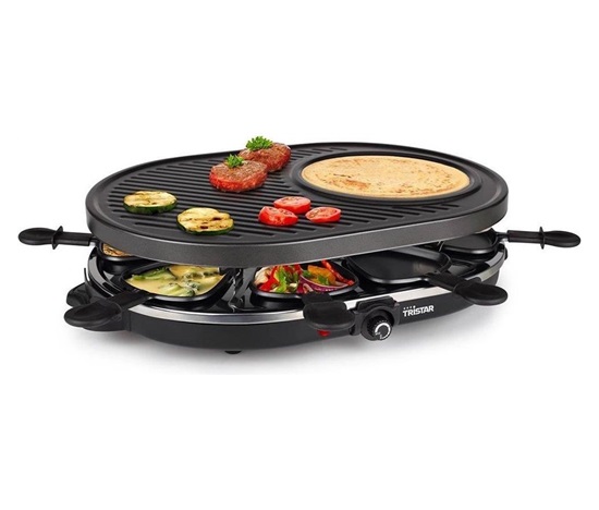 Tristar RA-2731 raclette grill, 1400 W, 5in1, pro 8 lidí, černý