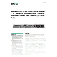 HPE PL DL360g11 4510 (2.4G/12C) 2x32G (P64706) 2x960G (P40498) 2x1000W MR408i-o 8SFF 4x1G Smart Choice