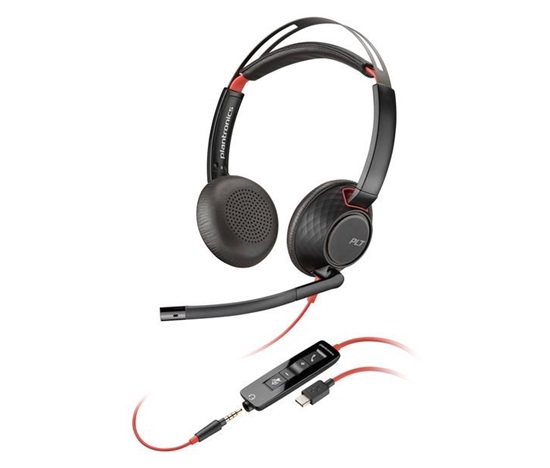 BAZAR - Poly Blackwire 5220 náhlavní souprava, 3.5 mm jack + USB-C/A adaptér, stereo - Rozbaleno (Komplet)