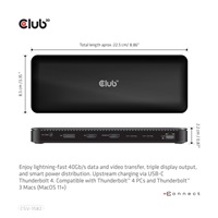 Club3D Dokovací stanice USB-C 12v1, 1xDP, 1xHDMI, 2xUSB-C, 4xUSB, 1xRJ45, černá