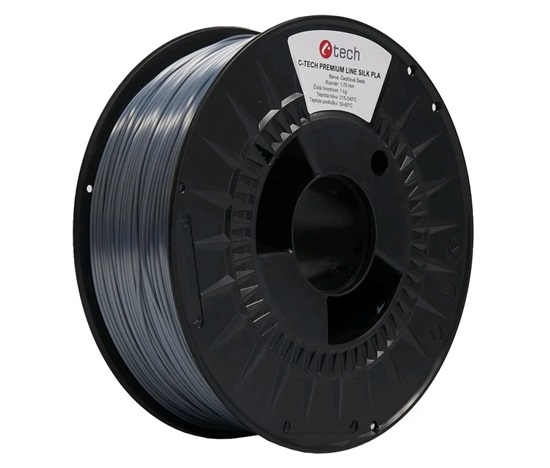 C-TECH Tisková struna (filament) PREMIUM LINE, Silk PLA, čedičová šedá, RAL7012, 1,75mm, 1kg