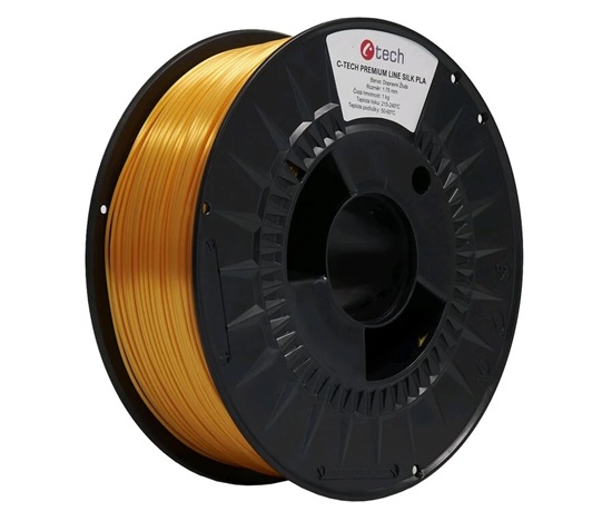 C-TECH Tisková struna (filament) PREMIUM LINE, Silk PLA, dopravní žlutá, RAL1023, 1,75mm, 1kg