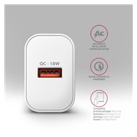 AXAGON ACU-QC18W, nabíjačka do siete 18W, 1x port USB-A, QC3.0/AFC/Apple, biela