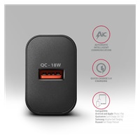 AXAGON ACU-QC18, nabíjačka do siete 18W, 1x port USB-A, QC3.0/AFC/Apple, čierna