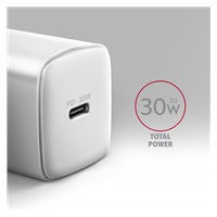 AXAGON ACU-PD30W, Sil nabíjačka do siete 30W, 1x port USB-C, PD3.0/PPS/QC4+/SFC/AFC/Apple, biela