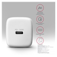 AXAGON ACU-PD30W, Sil nabíjačka do siete 30W, 1x port USB-C, PD3.0/PPS/QC4+/SFC/AFC/Apple, biela