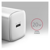 AXAGON ACU-PD20W, nabíjačka do siete 20W, 1x port USB-C, PD3.0/PPS/QC4+/AFC/Apple, biela