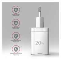 AXAGON ACU-PD20W, nabíjačka do siete 20W, 1x port USB-C, PD3.0/PPS/QC4+/AFC/Apple, biela