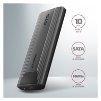 AXAGON EEM2-GTS2, 10Gbps USB-C - M.2 NVMe & SATA SSD kovový THIN box, bez skrutiek