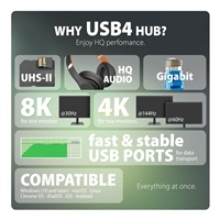 AXAGON HMC-U4, USB4 40Gbps dock, 3x USB-A, 2x USB-C, HDMI a DP 8K/30Hz, RJ-45, SD/mSD, audio, PD 100W, kábel USB-C 80cm