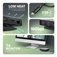 AXAGON HMC-UFO, USB 10Gbps hub, 2x USB-A, USB-C, HDMI 4k/60, RJ-45, M.2 slot, SD/mSD, audio, PD 100W, kábel USB-C 65cm