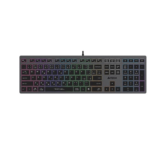 A4tech Klávesnice FX60, Podsvícená barevná, USB, CZ, šedá