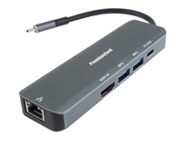 PREMIUMCORD Adaptér USB-C na Gigabit 10/100/1000Mbps + 1x HDMI, 2x USB3.2, 1x PD 100W konektor, Šedá