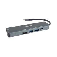 PREMIUMCORD Adaptér USB-C na Gigabit 10/100/1000Mbps + 1x HDMI,  2x USB3.2, 1x PD 100W konektor, Šedá