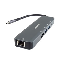 PREMIUMCORD Adaptér USB-C na Gigabit 10/100/1000Mbps + 1x HDMI,  2x USB3.2, 1x PD 100W konektor, Šedá