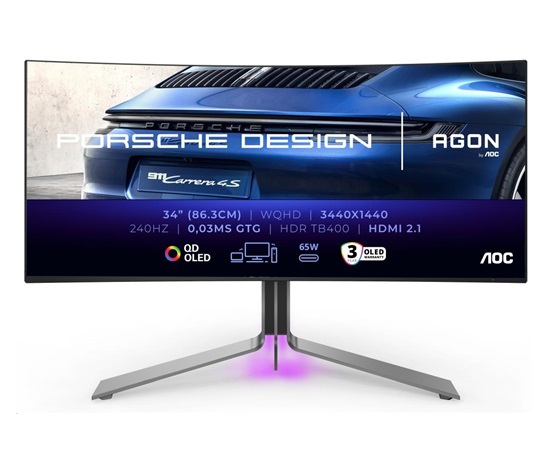 AOC MT OLED LCD WLED 34" PD34 - OLED panel, 3440x1440, 240Hz, 0,03ms, 2xHDMI, DP, USB-C, USB 3.2, repro, zakriven