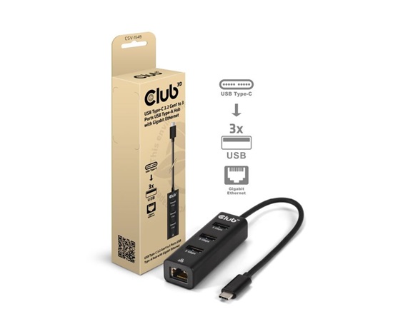 Club3D Dokovací stanice USB-C 4v1, 3xUSB, 1xRJ45, černá