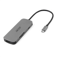 ACER Dokovací stanice 7in1 Type-C dongle, 1x HDMI, 3x USB-A 3.2 Gen1, 1x SD 3.0, 1x microSD, 1x USB-C, silver