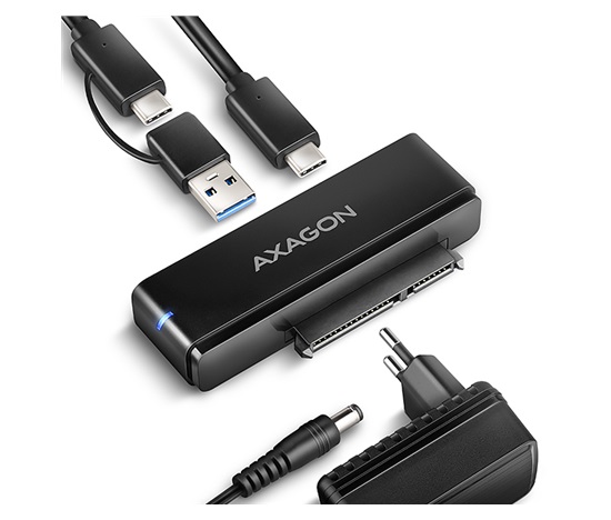 AXAGON ADSA-FPX, USB-C 10Gbps - SATA 6G, 2.5"/3.5" SSD/HDD FAST PORT X adaptér, vrátane AC napájača