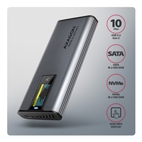 AXAGON EEM2-SD2 USB-C 10Gbps - M.2 NVMe & SATA SSD kovový DISPLAY box, bez skrutiek